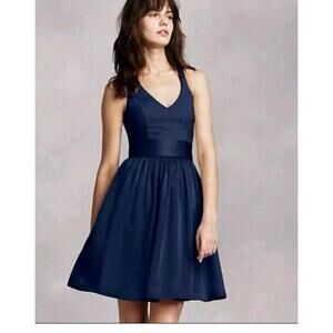 White by Vera Wang Halter Bridesmaid Dress VEN Size 0 Midnight Blue #6